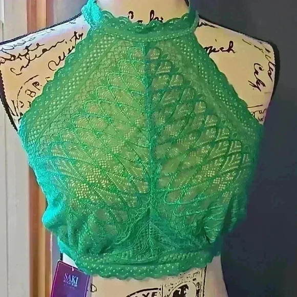 Saki Silver Juniors Green Halter Bra Top Size L - Picture 1 of 7